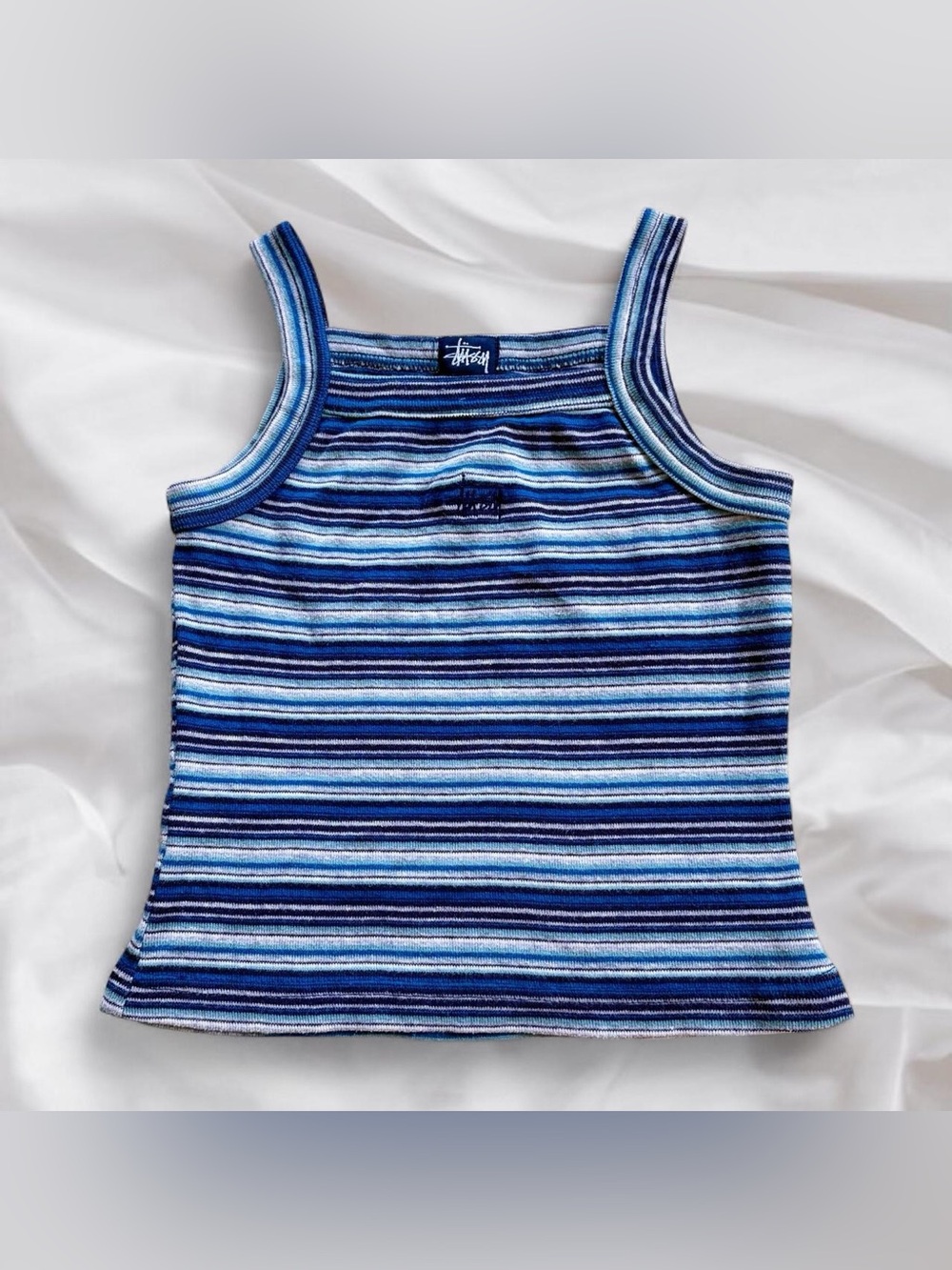 Vintage 90s Stüssy Blue Label Archival Striped Ribbed Cami Tank Top